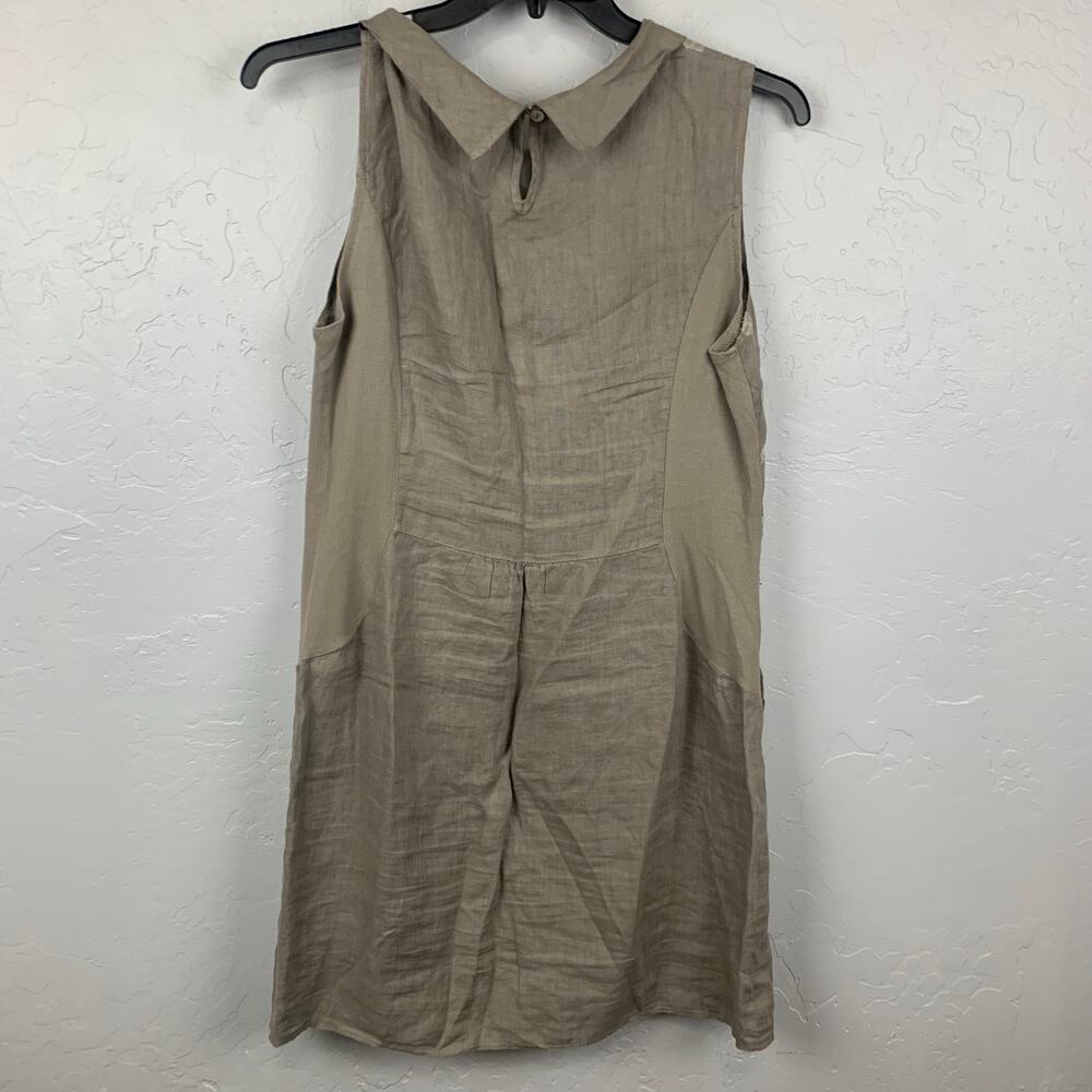 Lina Tomei Italy Linen Dress Womens XL Tan Embroidered Polka Dot Shift - Picture 4 of 9